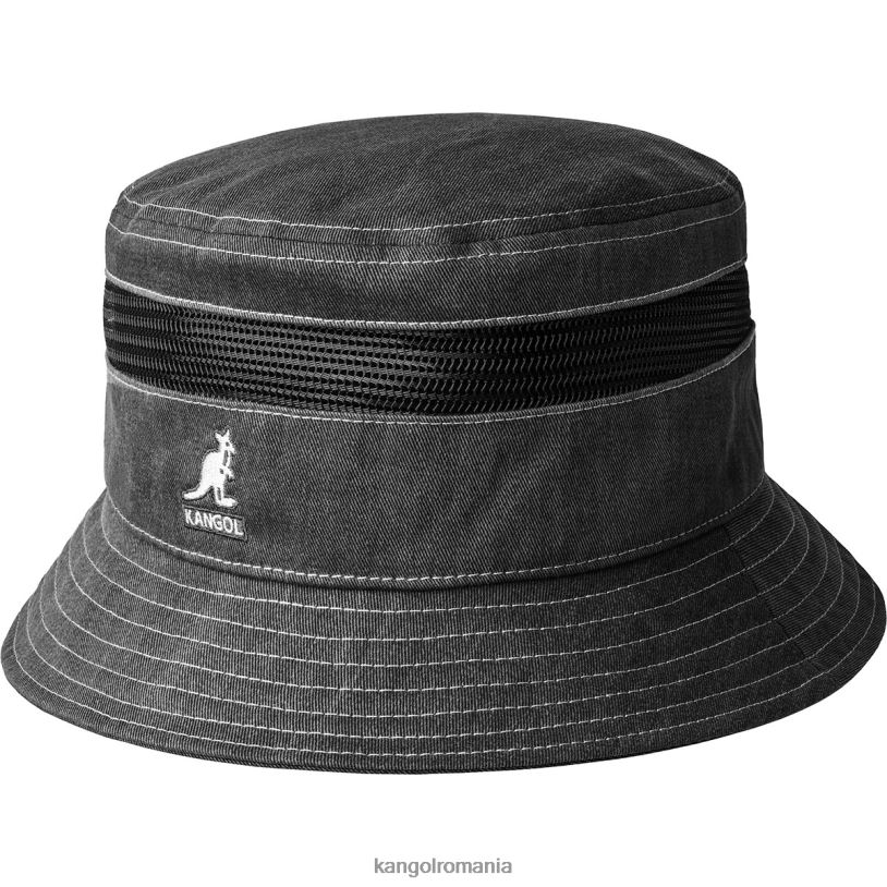 articole pentru cap | Kangol unisex negru găleată din plasă de bumbac învechită 0VJ20471