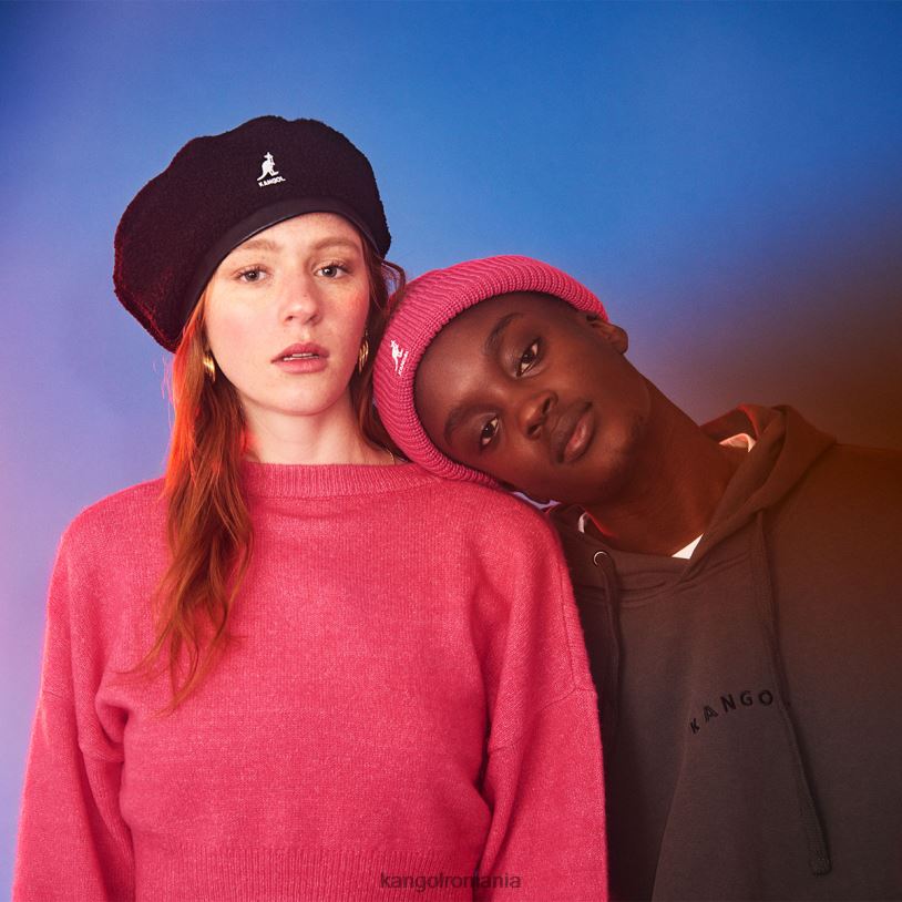 articole pentru cap | Kangol unisex negru/roz electric beretă reversibilă din nailon de pluș 0VJ20423